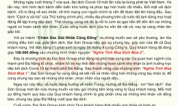 ĐẠI SƠN GROUP: PHÁT ĐỘNG QUYÊN GÓP ỦNG HỘ CHƯƠNG TRÌNH THIỆN NGUYỆN NGHĨA TÌNH MÙA DỊCH MÙA 2